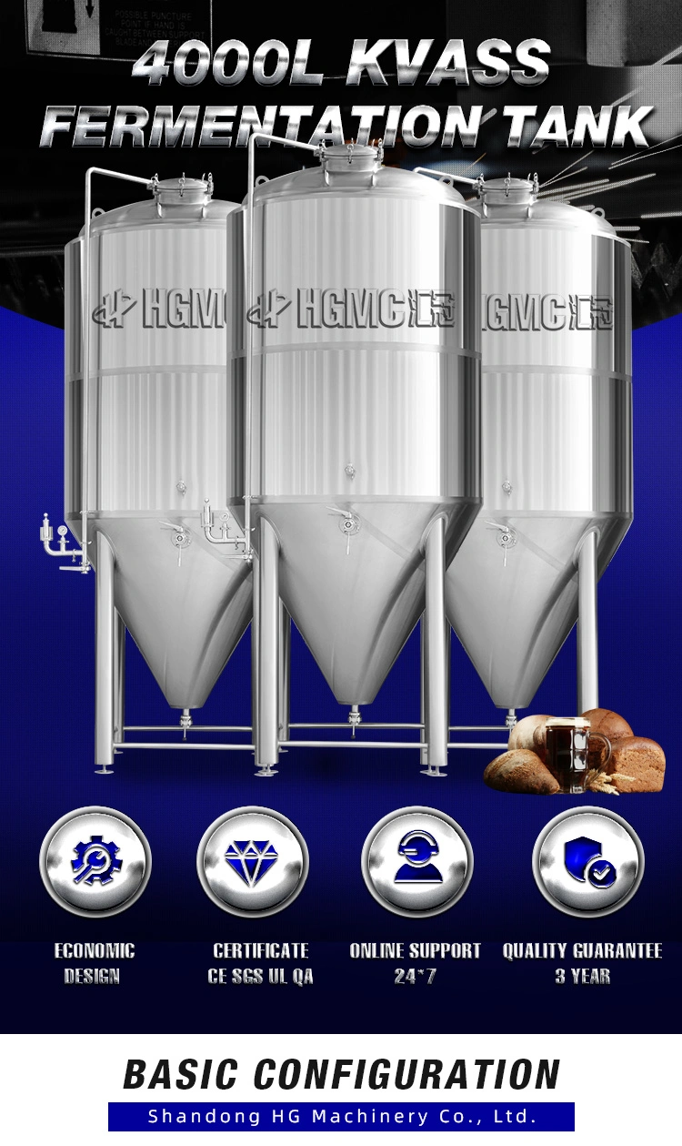 4000L Kvass Beverage Production Line Industrial Stainless Steel Beer Wine Fermentation Tank with Cooling Jacket